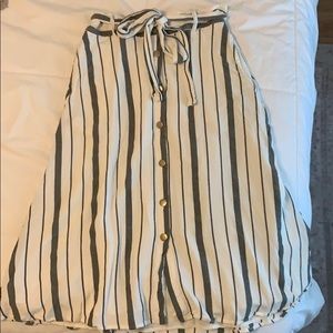 Pinstripe Midi Skirt with Buttons